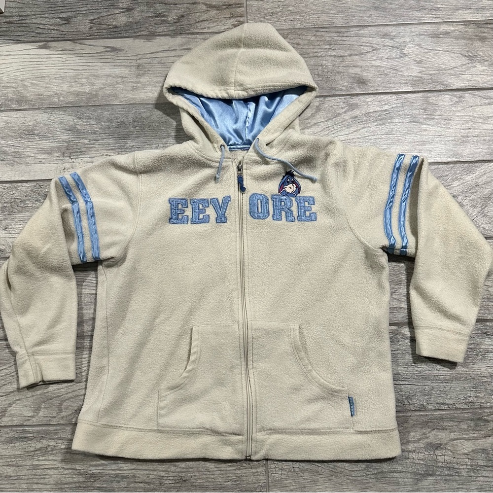 WOMENS DISNEY FULL ZIP FLEECE EYEORE WHITE HOODIE JACKET SZ L